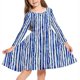 thumbnail image 4 of Odeerbi Niñas Gradient Striped A-Line Vestido de Manga Larga Skater Vestido Retro Vintage Stretchy Escuela Recital Twirly Vestido, 4 of 5