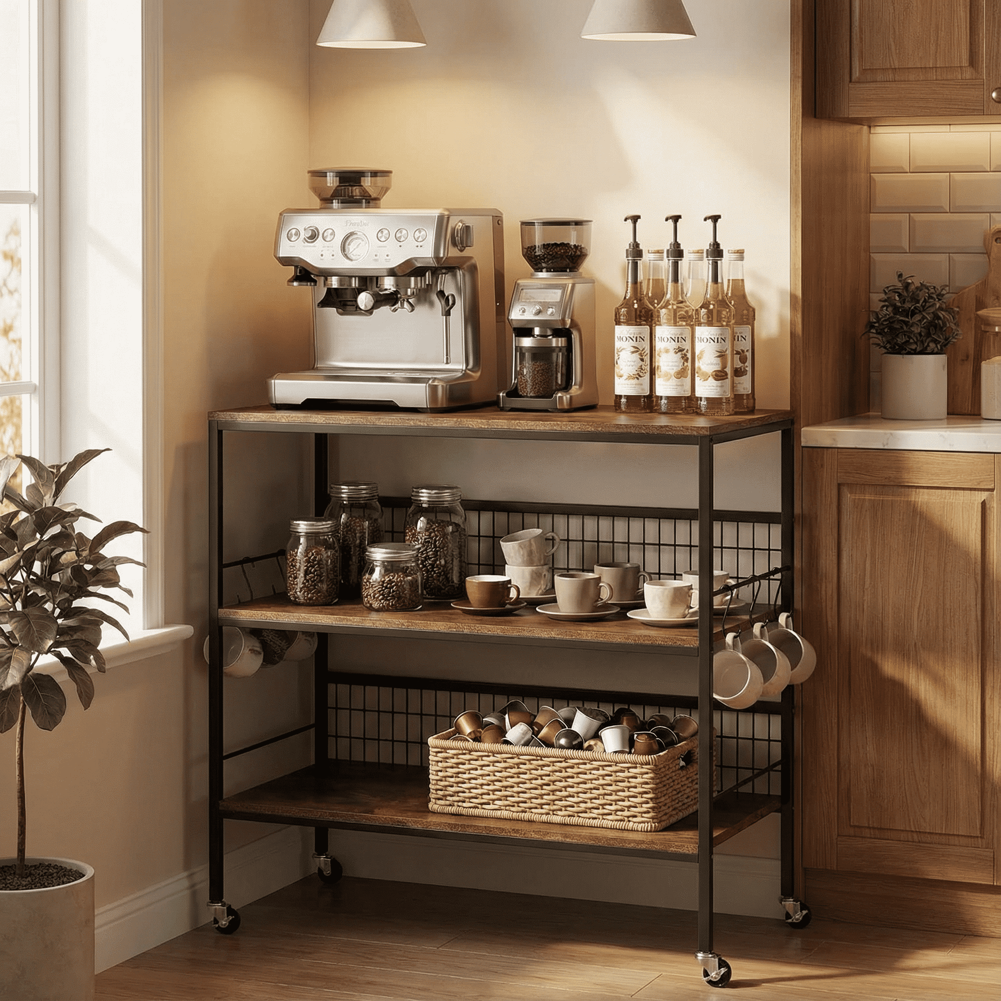 40" Wheeled Kitchen Storage Cart Island with Shelves, Copedvic 3-Tier Kitchen Bakers Rack with 10 Hooks