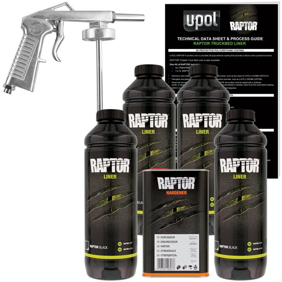 U-POL Raptor Black Urethane Spray-On Truck Bed Liner Spray Gun, 4 Liters