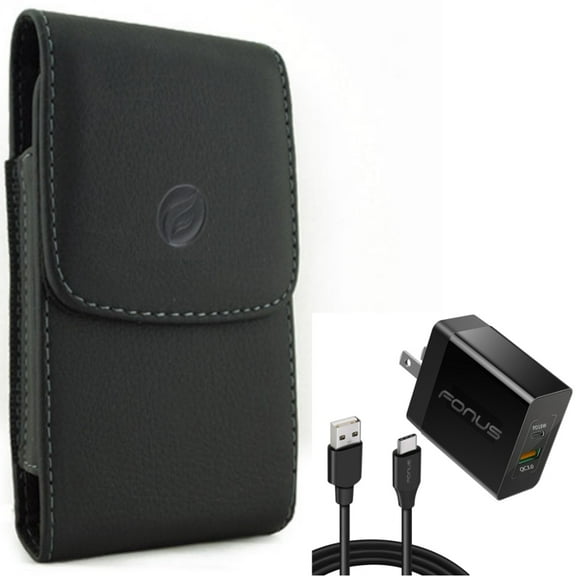 For Galaxy A73 /A23 /A14 /A13 5G - 36W PD Home Charger w Case Belt Clip, Fast Type-C 6ft Long Cable USB-C, Leather Holster Cover for Samsung Galaxy A73 /A23 /A14 /A13 5G