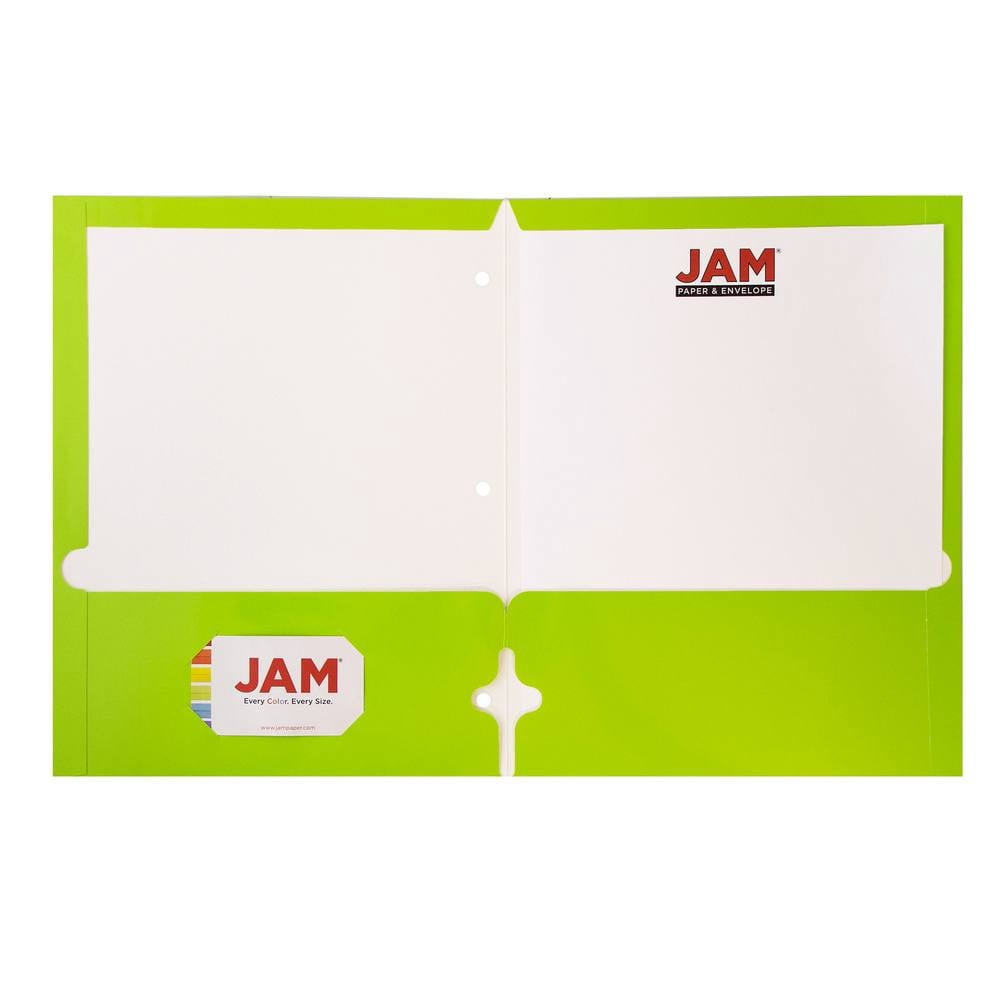 JAM Paper Glossy 3 Hole Punch Folders, Lime Green, 25/Pack