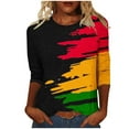 thumbnail image 2 of LYEAA Women Black History Month Print 3/4 Sleeve T-Shirt Casual Round Neck Loose Fit Cotton Top Afrocentric Cultural Apparel Everyday Wear Multicolor XL, 2 of 5