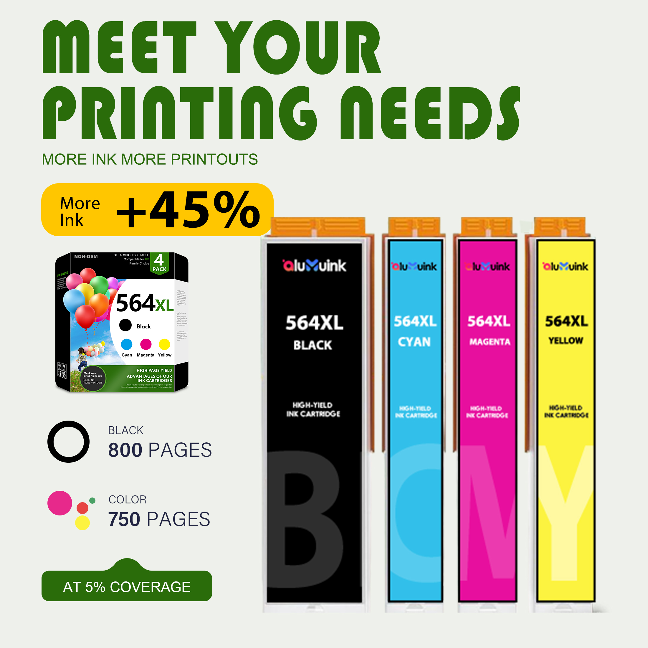564 Printer Ink 564XL Ink Cartridge Compatible for 564 XL Ink Cartridge 564 Ink DeskJet 3520 3522 4-Pack