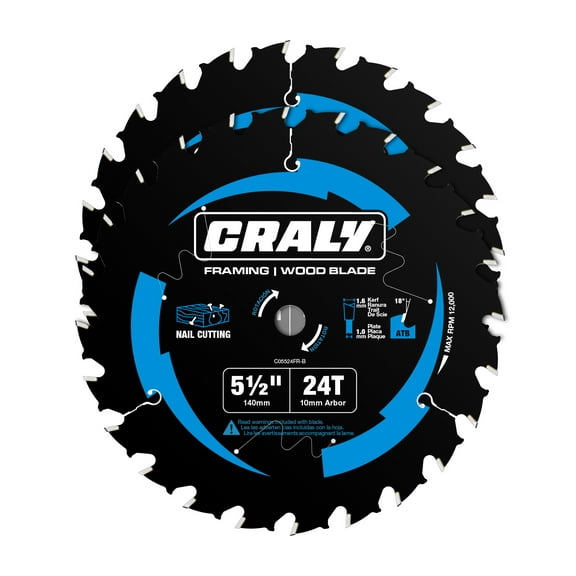CRALY 5-1/2 Inch 24 Teeth Circular Saw Blade, 10mm Arbor, for Wood Cutting, with Carbide Tip and Thin Kerf