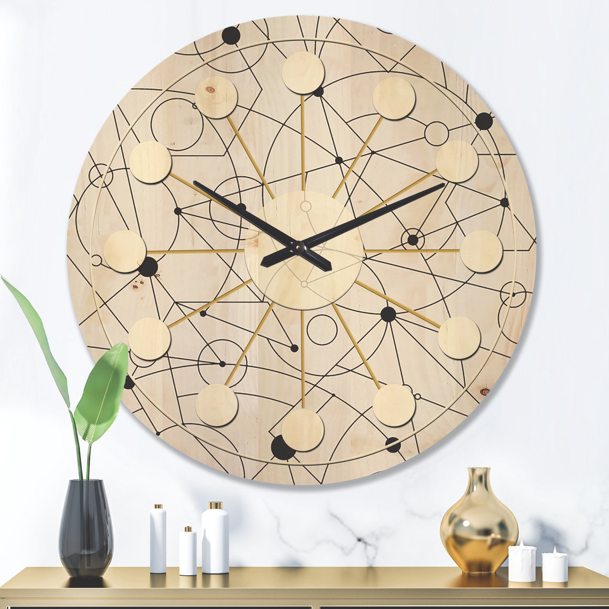 Designart 'Geometrical Retro Grid III' Mid-Century Modern Wood Wall Clock