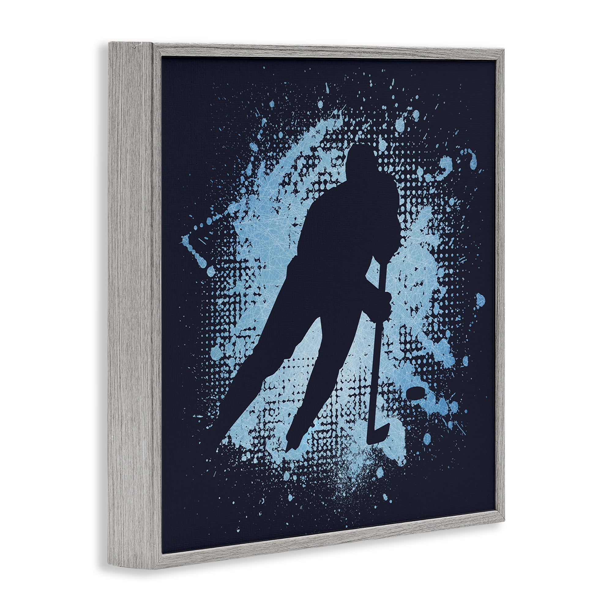 Stupell Industries Hockey Stance Blue Splash Sports Painting Gray Framed Art Print Wall Art, 24 x 24