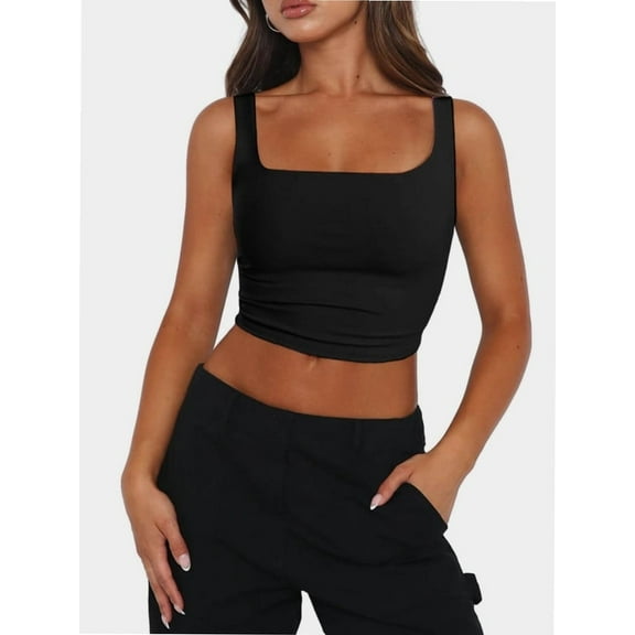 Women’s Sleeveless Crop Tops Square Neck Workout Fitness Basic Cropped Tank Top
