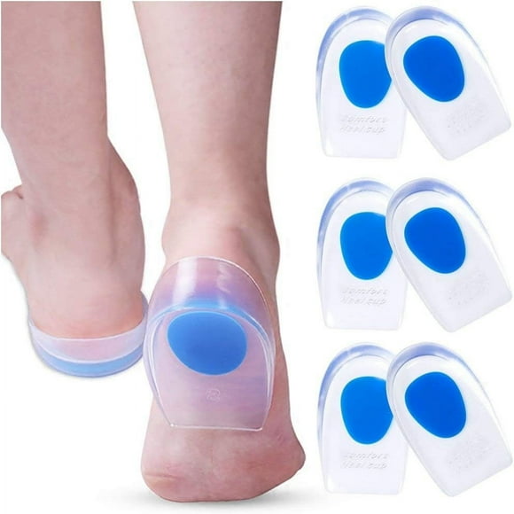 3 Pair Gel Heel Cups Plantar Fasciitis Inserts - Silicone Gel Heel Pads for Heel Pain, Bone Spur & Achilles Pain, Gel Heel Cushions and Cups