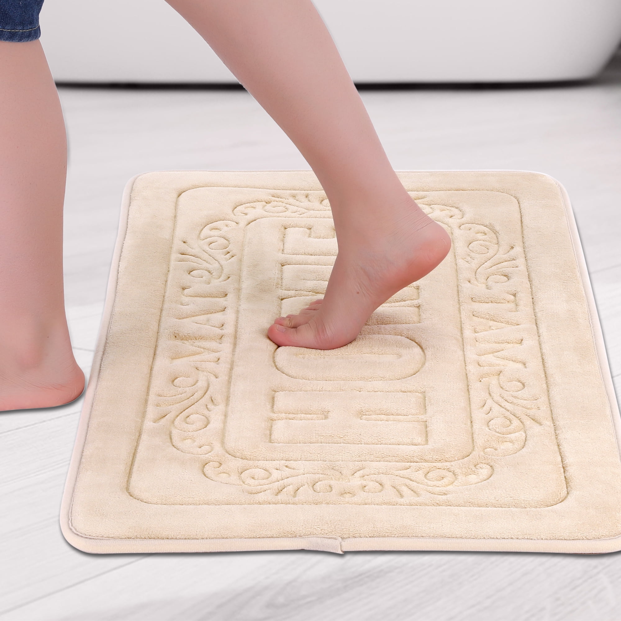 Unique Bargains Memory Foam Bath Mat Soft Non Slip Rug Khaki 18" x 26"