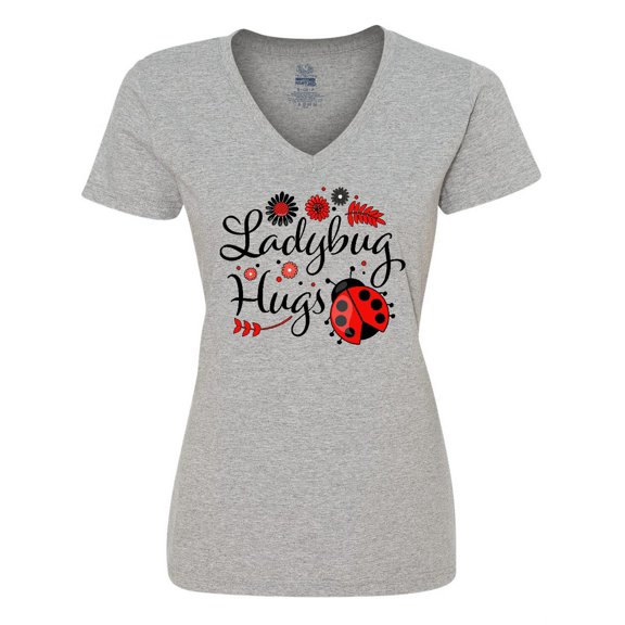 Inktastic Ladybug Hugs with Cute Ladybug and Flowers Women's V-Neck T-Shirt