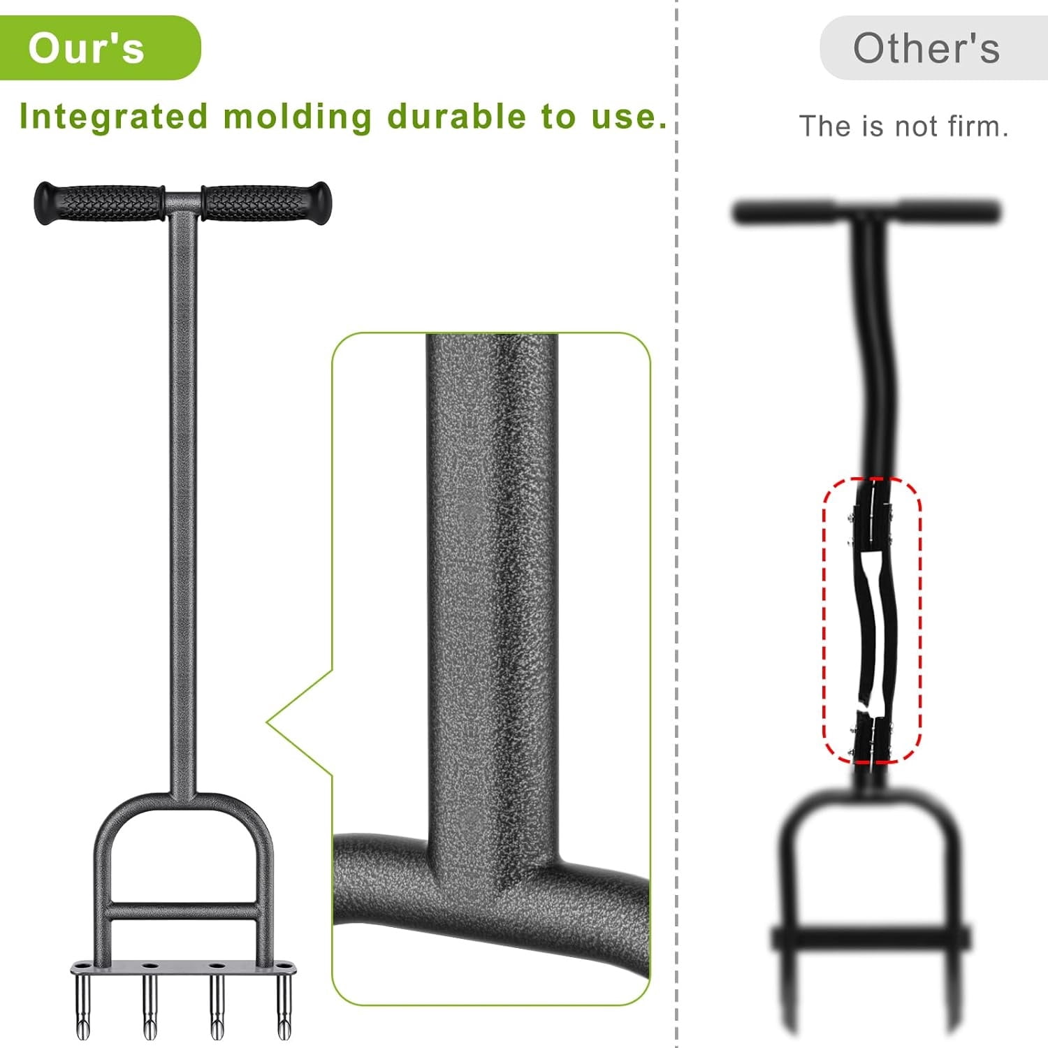 Lawn Coring Aerator, Stainless Steel 4 Corer Plug Aerator Tool with Soft Rubber Grip, Manual Grass Aerating Tool, Garden Tool & Cleaning Hand Tool for Loosening Soil and Improving Lawn Health