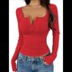 thumbnail image 2 of Camisetas Henley de Larga para Mujer, de y Otoño, con Botones, Encaje, Punto Acanalado, Corte Entallado, Blusas Informales Rojo XL, 2 of 9