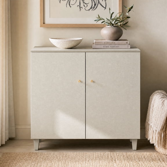 Large Bedside Table with Cabinet and 2 Doors, Wood Nightstand for Bedroom, Beige Gray