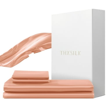 THXSILK 3 Pcs Silk Sheets, Twin Size Sheet Set, 1 Flat Sheet, 1 Fitted Sheet, 1 Hidden Zipper Pillowcase, Luxury Silk Sheets Set, Soft & Breathable, Twin