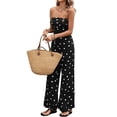 thumbnail image 2 of Jumpsuits for Women Strapless Smocked Casual Rompers Long Pants Vacation Summer Outfits Black S, 2 of 9