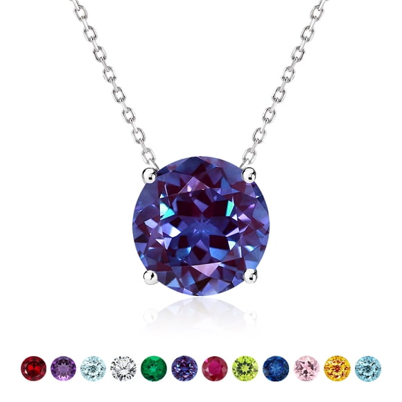 JeenMata 2 Carat Alexandrite - June Birthstone Solitaire Pendant Necklace in 18K White Gold Plated, Female, Adult