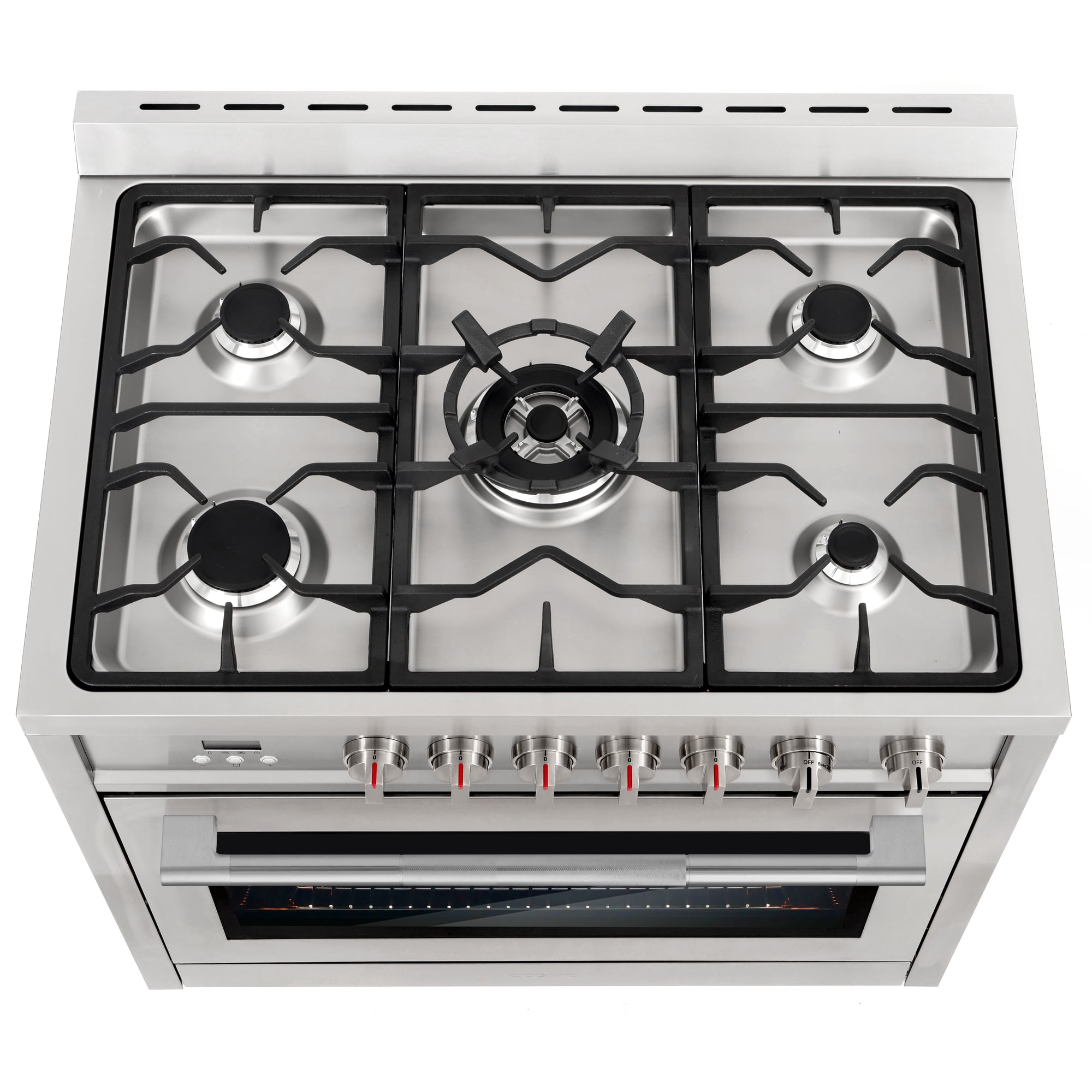 Cosmo 36 in. 4.4 cu. ft. Single Oven Gas Range with 5 Burner Cooktop and Textured Grip Handle in Stainless Steel