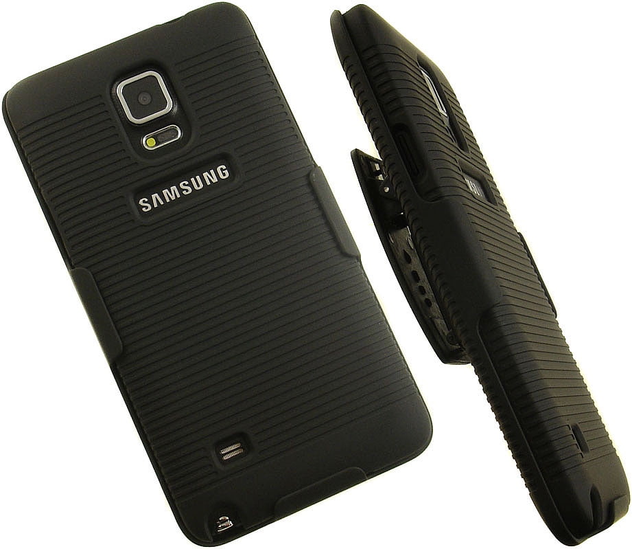 NAKEDCELLPHONE'S BLACK RUBBERIZED HARD CASE + BELT CLIP HOLSTER STAND