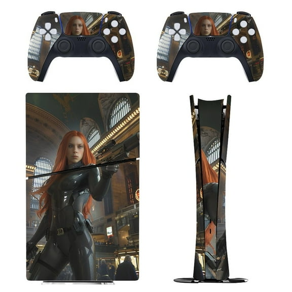 Skin Sticker for PS5 Slim Standard Disc Digital Edition Console and Controllers Decals for Playstation 5 (Female Agent,PS5 Slim)