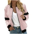 thumbnail image 2 of Qetyuw Bomber Jacket for Women Color Block Long Sleeve Open Front Cardigan Jackets Full Zip Up Casual Coat Outwear, 2 of 5