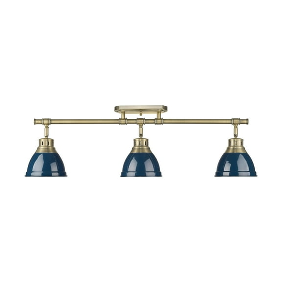Yep by Golden Lighting Duncan 3-light Semi-Flush Mount in Aged Brass and Navy Blue shade
