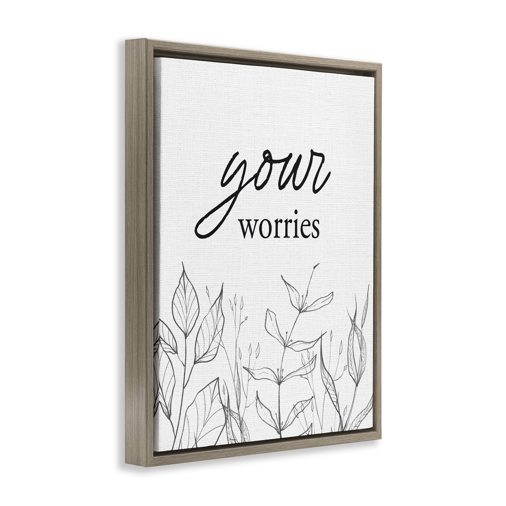 Your Worries Minimalist Leaves Brown Framed Floater Canvas Wall Art, design by Lettered and Lined