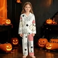thumbnail image 2 of CUZIBR Girls Halloween Pajamas Sets Pumpkin Ghost Witch Hat Full Print Long Sleeve Lapel Button Top And Pants Soft Sleepwear Two Piece Soft Sleep Cozy Loungewear Nightwear,D-White,3-4 Years, 2 of 4
