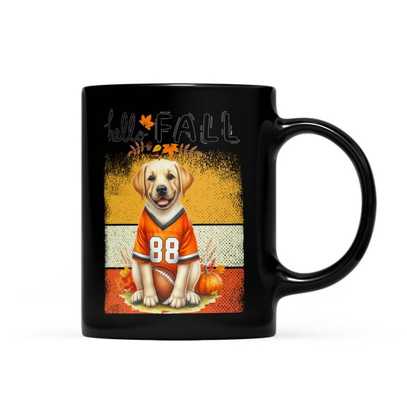 Hello Fall Labrador Retriever Football Welcome Autumn with Leaves Pumpkins Mug Lab Dog Lover Gifts Coffee Tea Cup - 00012