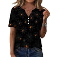 thumbnail image 2 of Domuza Womens Halloween Shirts Casual V Neck Short Sleeve Holiday Henley T Shirt Fall Horror Funny Print Vintage Button Down Tees-A S, 2 of 6