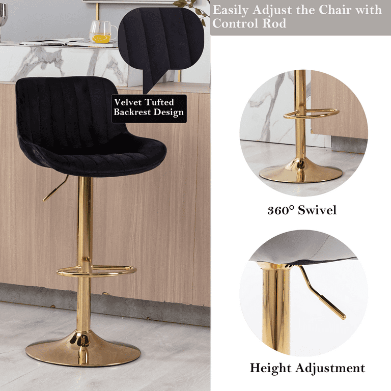 24-32 Inch Velvet Bar Stools, Counter Height Adjustable Swivel