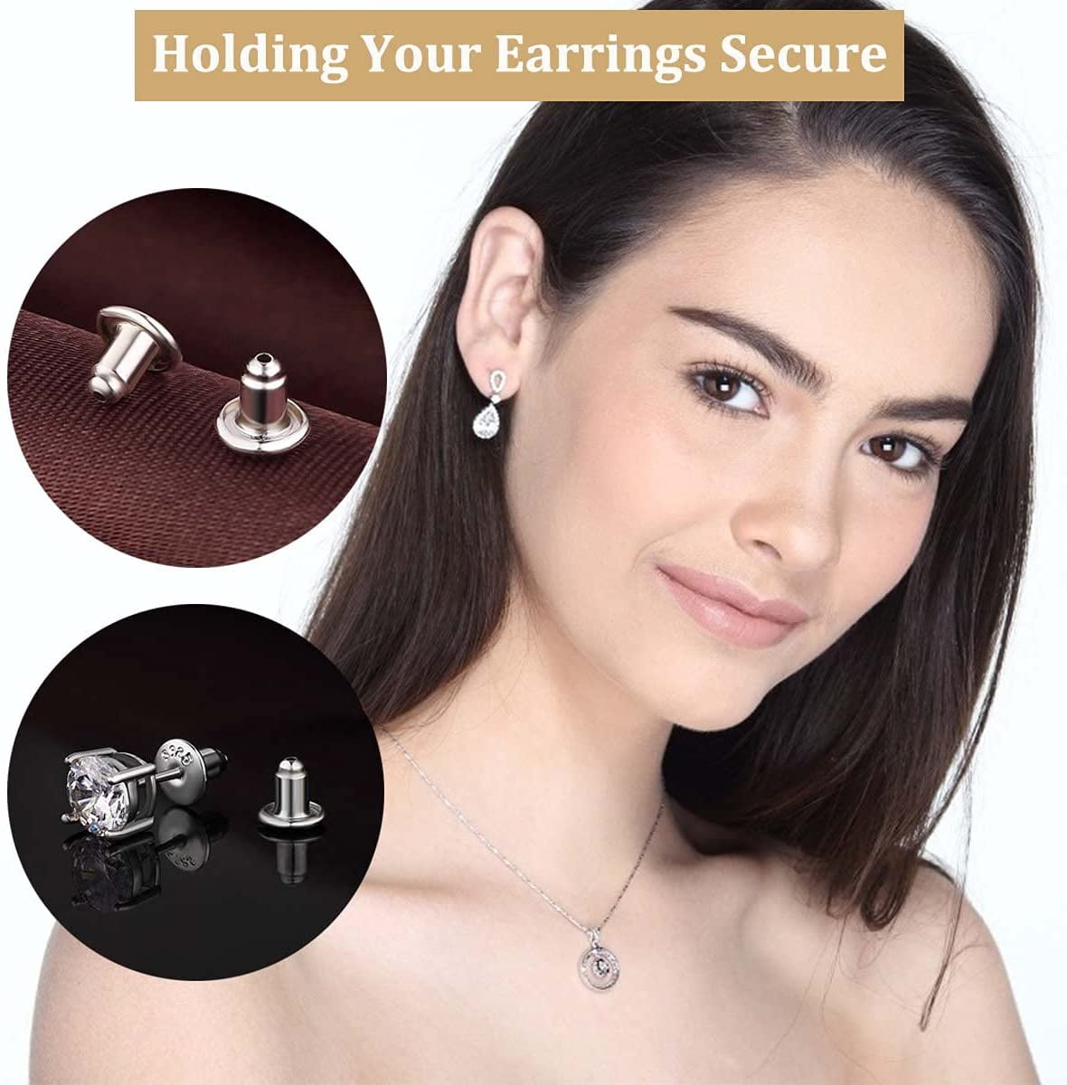 Earring Backs for Droopy Ears, Hypoallergenic 925 Silver Earring Backs  Replacements for Heavy Earring Support Backs for Diamond Studs (2 Pairs)
