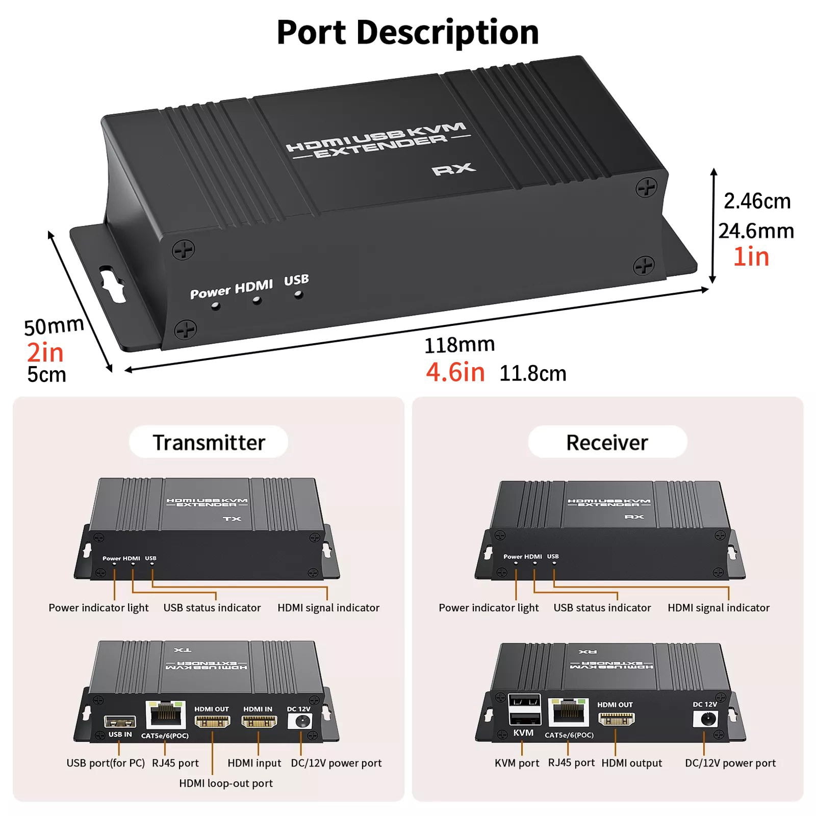 GUYUTING USB KVM Extender HD Over Cat5e/6 1080p 60Hz 196ft Keyboard Mouse Control Zero Latency Plug and Play
