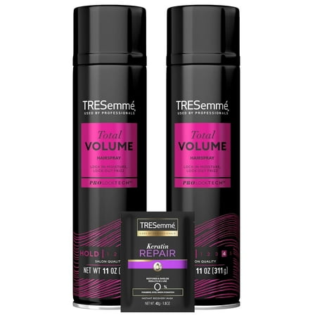 TRESemmé Hairspray, Total Volume, 2-Pack   Keratin Repair Hair Mask – Moisturizing Hair Spray, Anti-Frizz Hair Products (3 Piece Set)