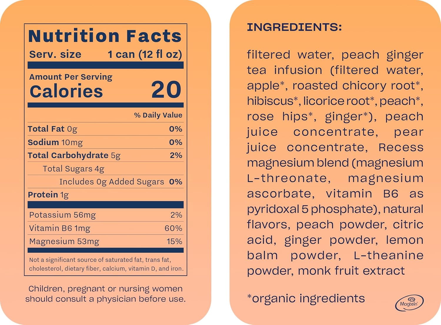 Recess Mood Peach Ginger Magnesium Adaptongen Relaxation Drink 12FLOZ