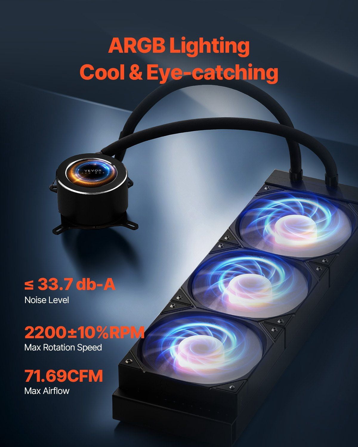 AIO CPU Liquid Cooler with 2.1" LCD Display, ARGB Lighting, 3x 120mm PWM Fans, High-Speed Pump, Universal Intel & AMD Socket Compatibility for Efficient PC Cooling