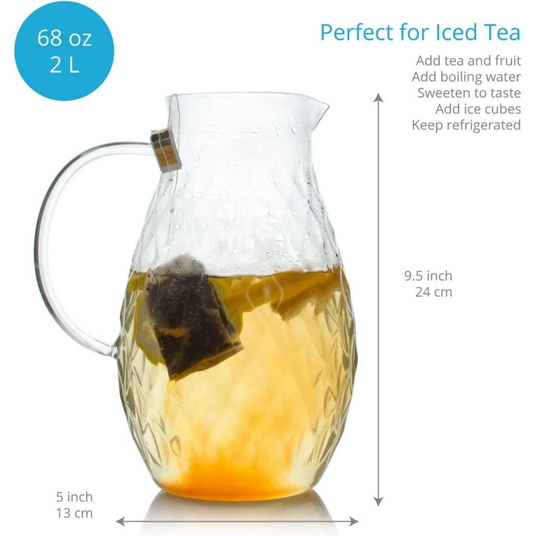 Borosilicate Glass Pitcher with Lid and Spout - 68 Ounces Cold and Hot  Water Carafe with Unique Diamond Pattern, Beverage Pitcher for Homemade  Iced