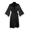 thumbnail image 5 of KONDYS Black Robe Set Woman Night Sexy Sleepwear Ladies Silk Satin Lace Pajama Dress Two Pieces Home Pajamas Loungewear Breathable Nightwear, 5 of 6