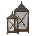 thumbnail image 2 of Wood Rectangular Lantern with C Iron Top, Metal Ring Handle, and Glass Sides Set of Two Coated Finish Dark Khaki Brown, 2 of 2