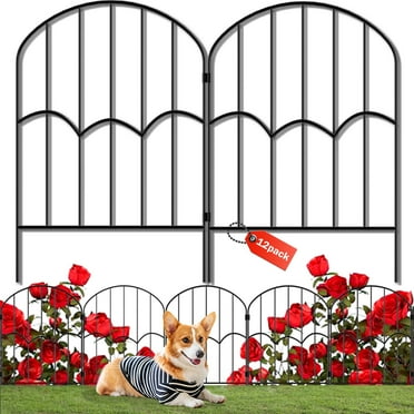 Garden Fence Metal Rustproof Decorative Fence, 12 Pack Black 13''L x 23"H , Arched