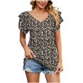 thumbnail image 2 of SELONE Peplum Tops for Women Dressy Short Sleeve Tops Blouses Regular Fit T Shirts Pullover Tees Tops Abstract Print T-Shirts V Neck Tops Blouses Easy Care Soft Breathable Pullover Tops White L, 2 of 5