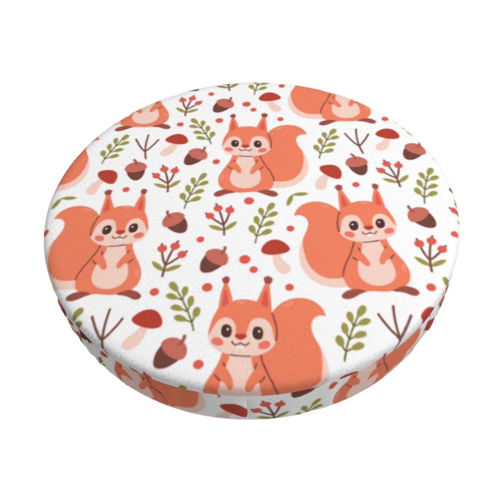 Easygdp Squirrel And Print Easy To Install Bar Stool Covers&Stool Covers Round&Elastic Stool Cover, Barstool Covers,Washable&Bottom With Elastic Edge-14 inch