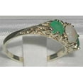 thumbnail image 4 of LBG British Made Luxury Solid 10K White Gold Natural Opal & Emerald Trilogy Ring, 4 of 6