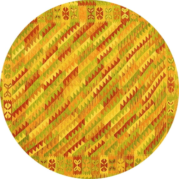 Ahgly Company Machine Washable Indoor Round Southwestern Yellow Country Area Rugs, 5' Round