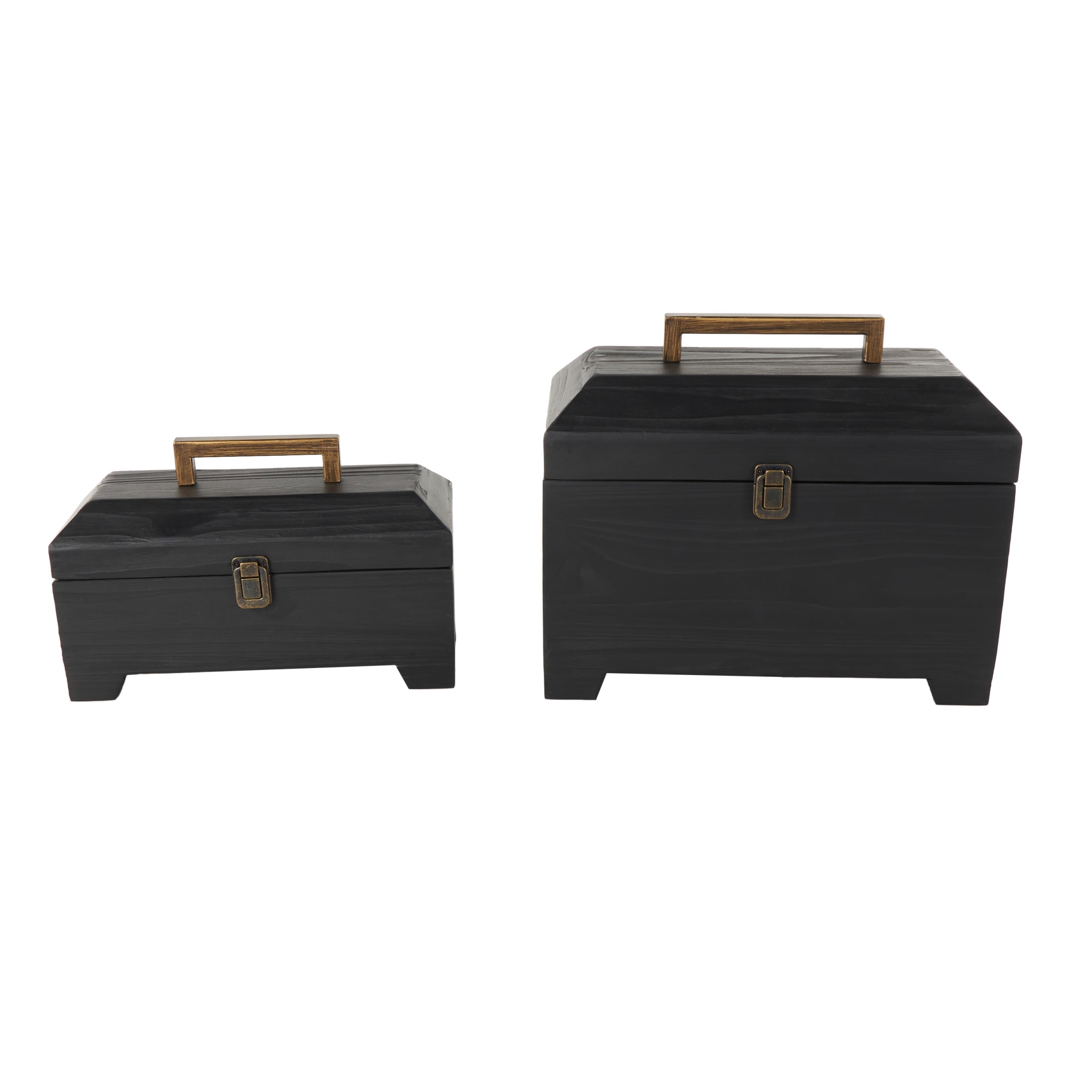 DecMode Handmade Black Wood Decorative Box with Brass Latches and Handle, 2 Count