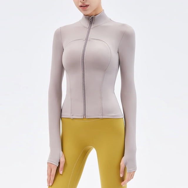 Ropa de yoga de primavera y verano, chaqueta, camiseta con cuello vertical y cremallera para mujer, ropa deportiva para correr y fitness de manga larga