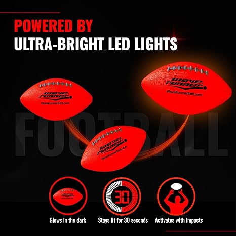 Wave Runner LED Light-Up Football - Glow in The Dark, Youth Size 10.35 in