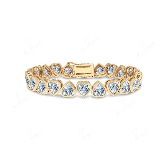18K Heart Aquamarine Tennis Bracelet For Women Silver Gold Anniversary Wedding Engagement Party Gift Mom