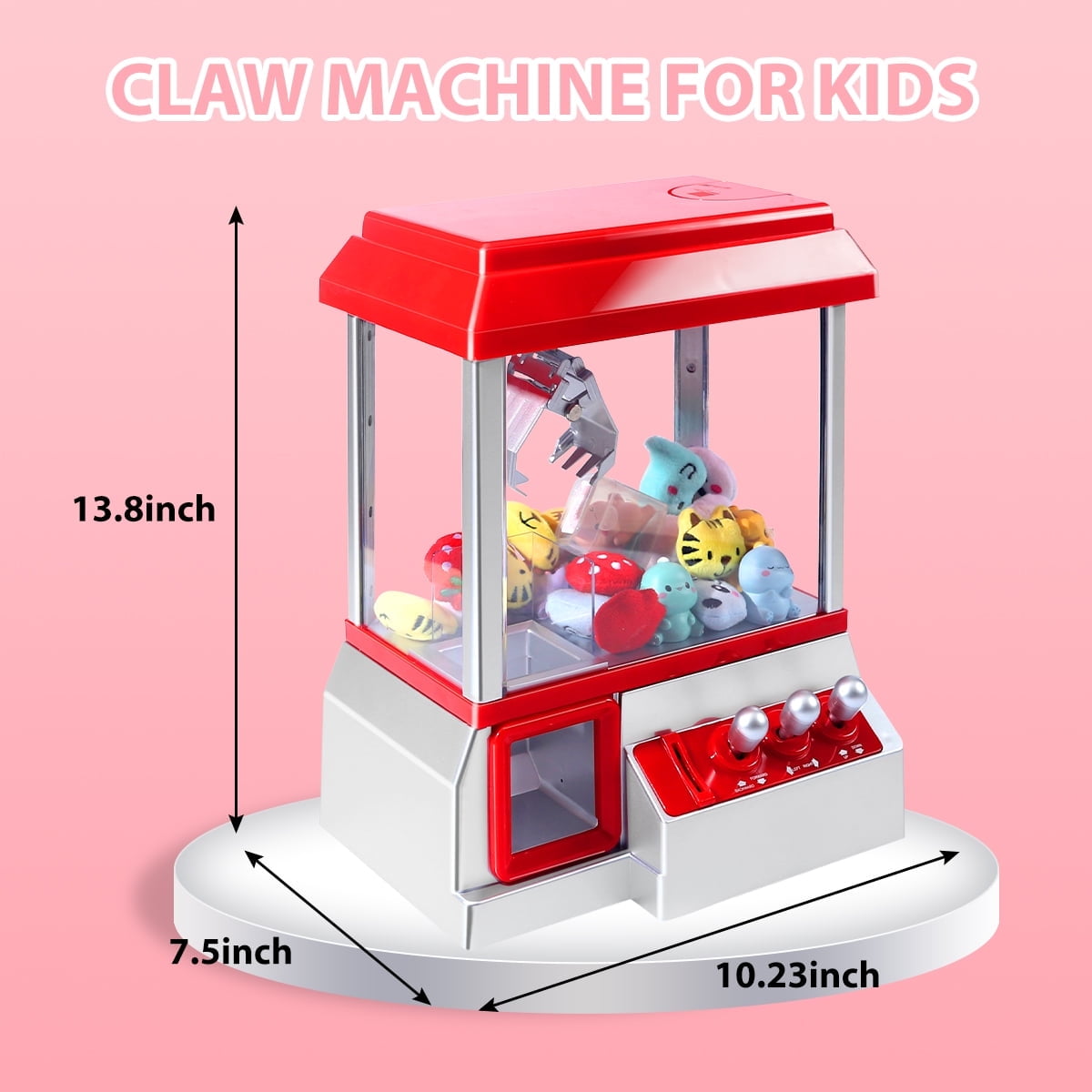 GLUAAE Claw Toy Grabber Machine with Sound, Kids Mini Candy Toy, Arcade Game Machine Prize Dispenser Vending Toy for Home Party Christmas Birthday Gifts Boys Girl Toys (Red)