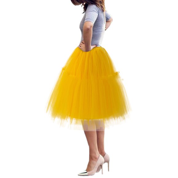 GPOECD Mesh Pleated Puffy Skirt Speed Skirt for Women Fashionable and Elegant Design