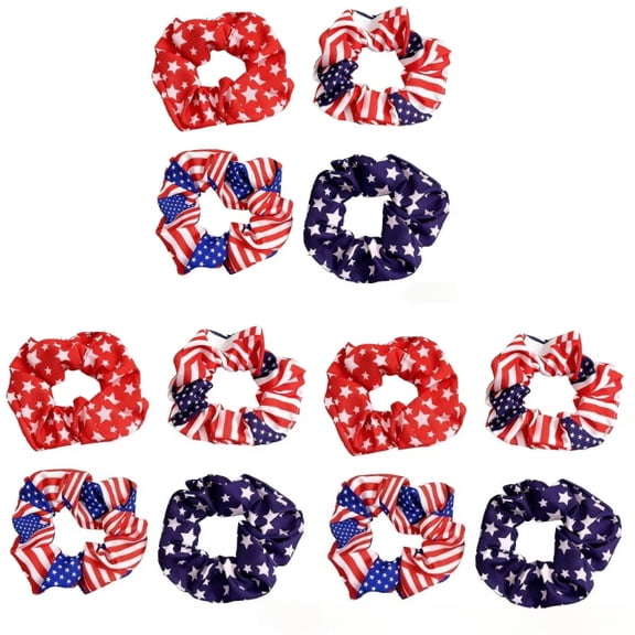 12pcs American Flag Hair Scrunchies for Women Red White Navy Blue Hair Tie Independence Day Elastics Hair Bands 4th July Hair Accessories
